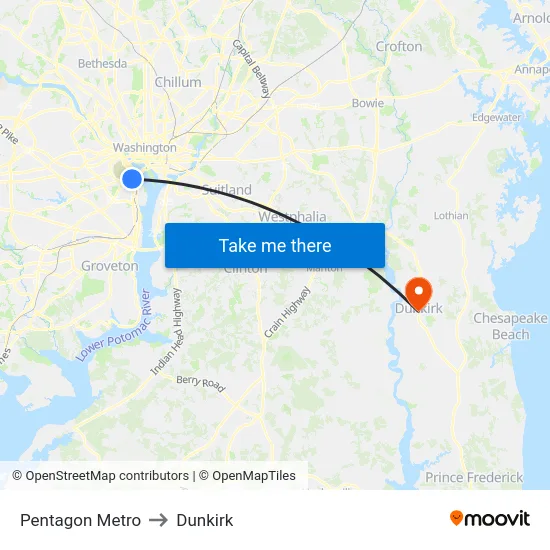 Pentagon Metro to Dunkirk map