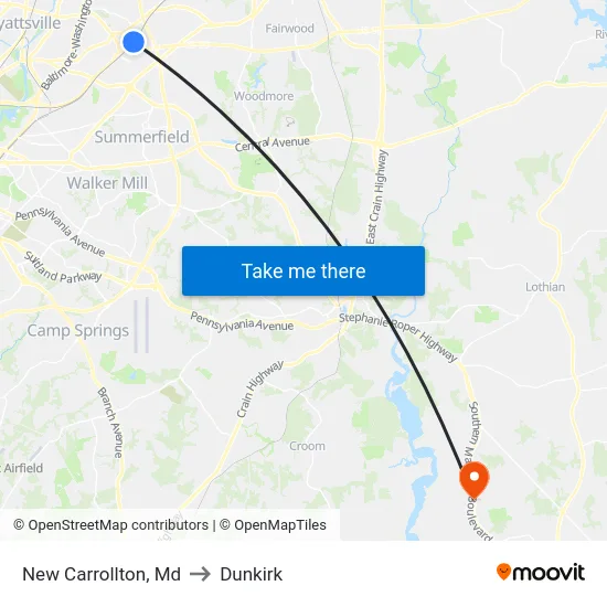 New Carrollton, Md to Dunkirk map
