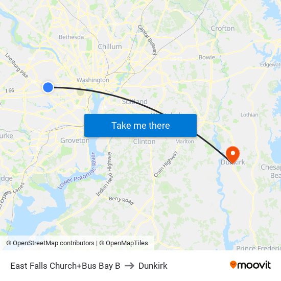 East Falls Church+Bay B to Dunkirk map