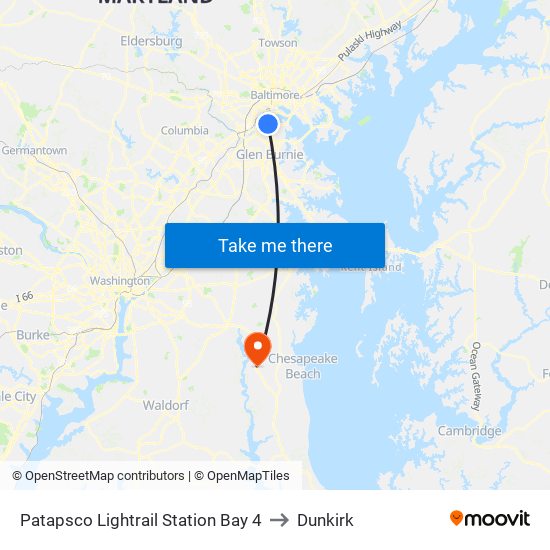 Patapsco Lightrail Station Bay 4 to Dunkirk map