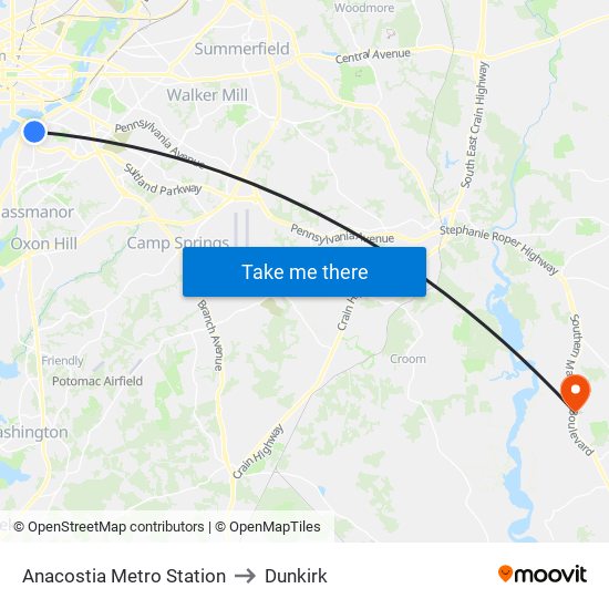 Anacostia Metro Station to Dunkirk map