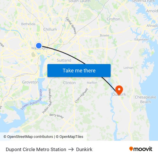 Dupont Circle Metro Station to Dunkirk map