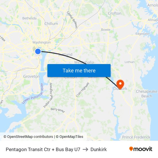 Pentagon Transit Ctr + Bus Bay U7 to Dunkirk map