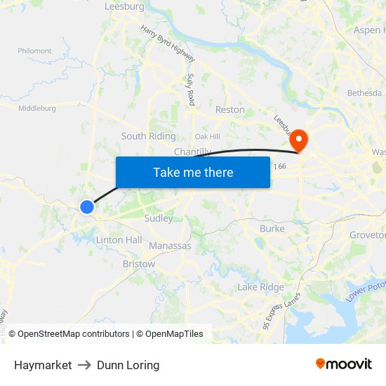 Haymarket to Dunn Loring map
