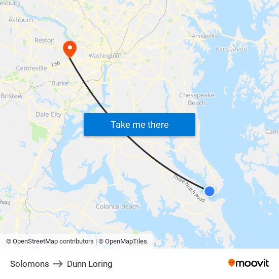 Solomons to Dunn Loring map