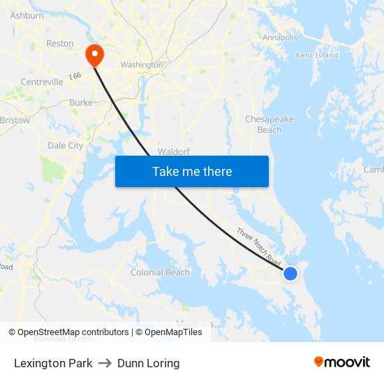 Lexington Park to Dunn Loring map