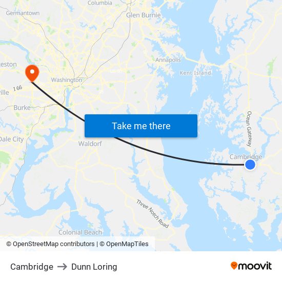 Cambridge to Dunn Loring map