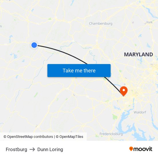 Frostburg to Dunn Loring map