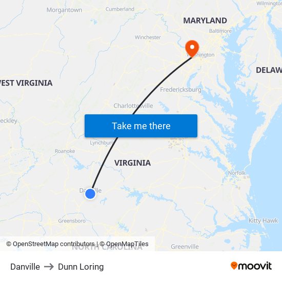 Danville to Dunn Loring map