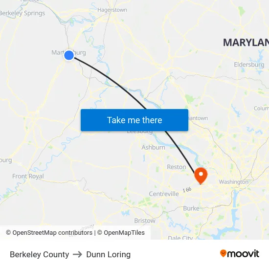 Berkeley County to Dunn Loring map