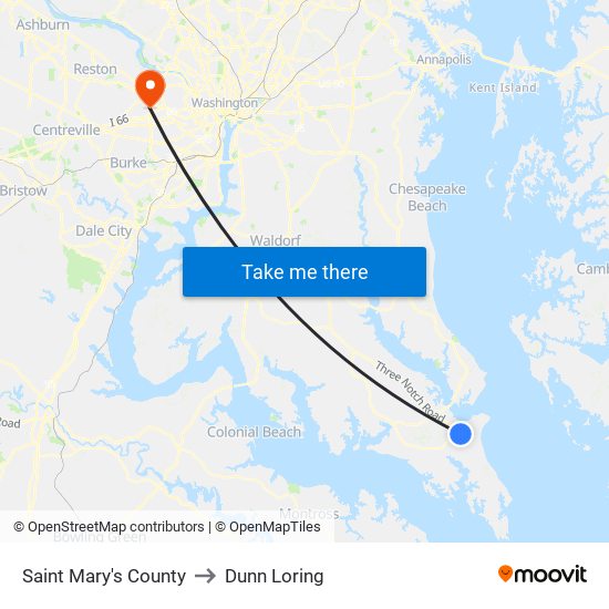 Saint Mary's County to Dunn Loring map