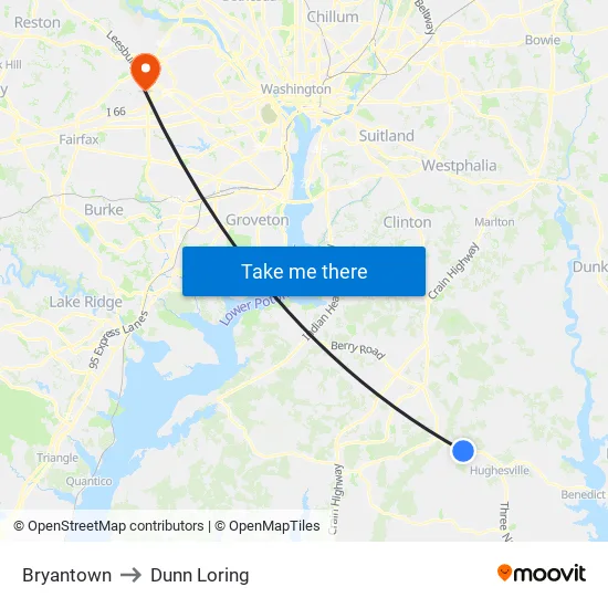 Bryantown to Dunn Loring map