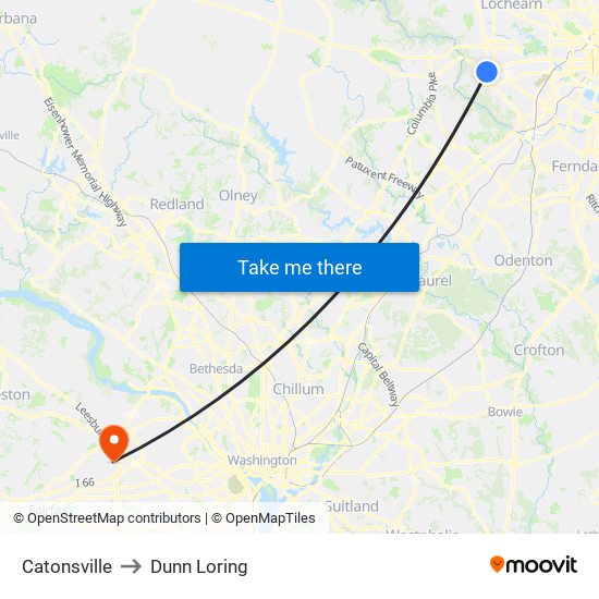 Catonsville to Dunn Loring map