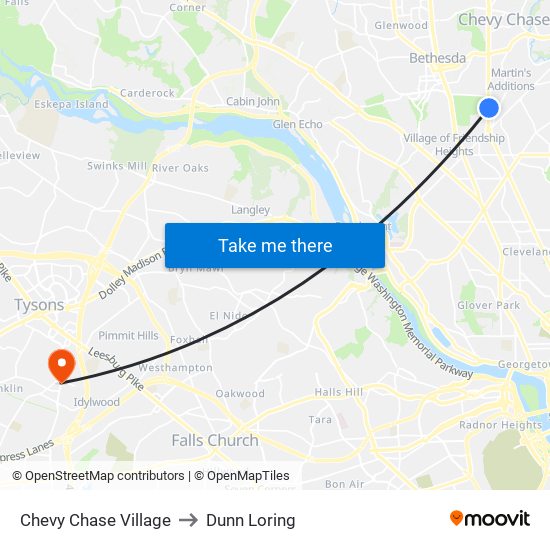Chevy Chase Village to Dunn Loring map