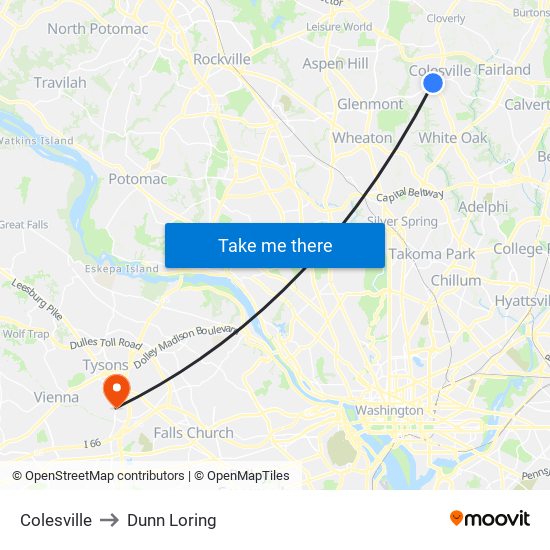 Colesville to Dunn Loring map