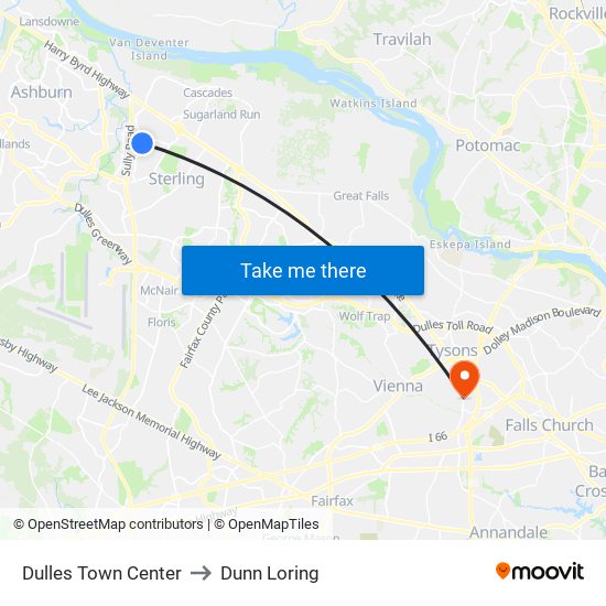 Dulles Town Center to Dunn Loring map