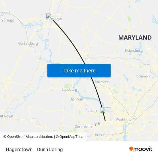 Hagerstown to Dunn Loring map