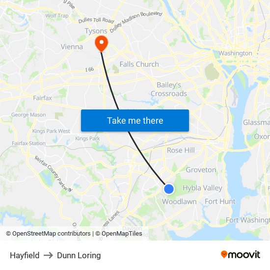 Hayfield to Dunn Loring map