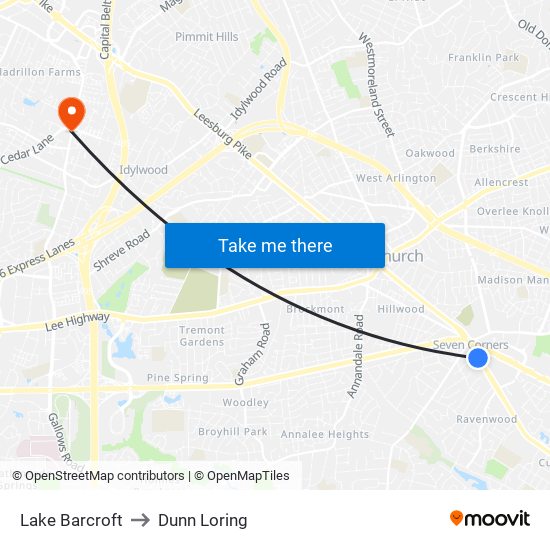 Lake Barcroft to Dunn Loring map