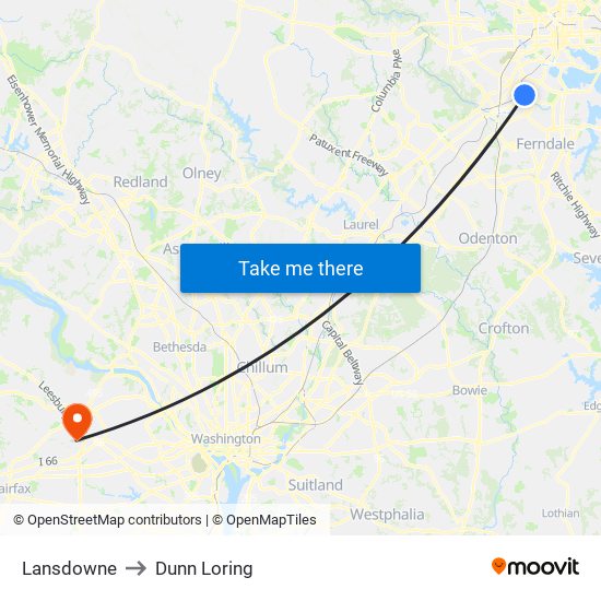 Lansdowne to Dunn Loring map