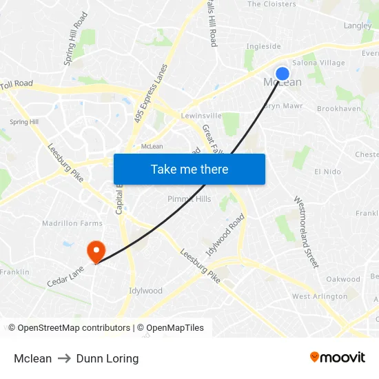 Mclean to Dunn Loring map