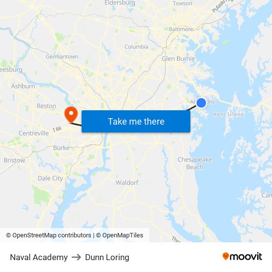 Naval Academy to Dunn Loring map