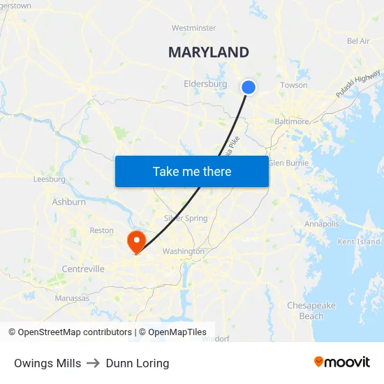 Owings Mills to Dunn Loring map