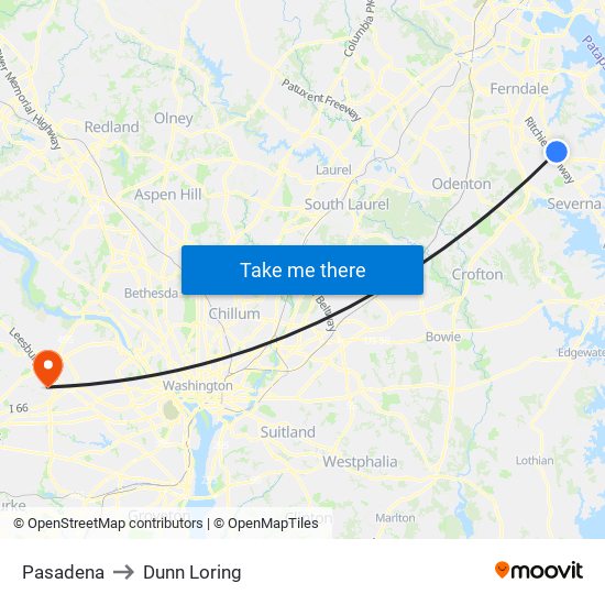 Pasadena to Dunn Loring map