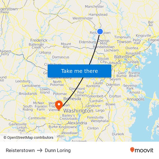 Reisterstown to Dunn Loring map