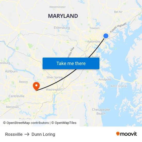 Rossville to Dunn Loring map