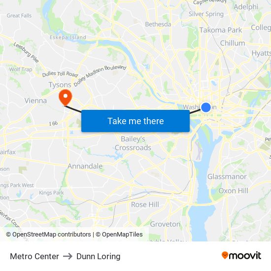 Metro Center to Dunn Loring map