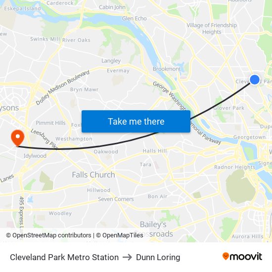 Cleveland Park Metro Station to Dunn Loring map