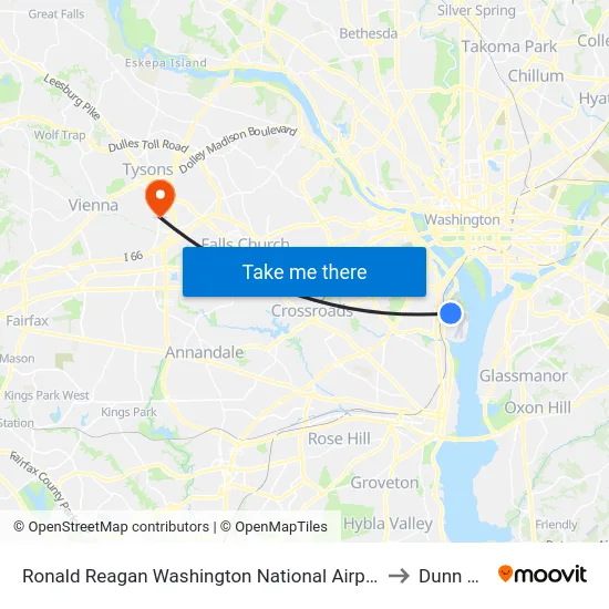 Ronald Reagan Washington National Airport Metrorail Station to Dunn Loring map