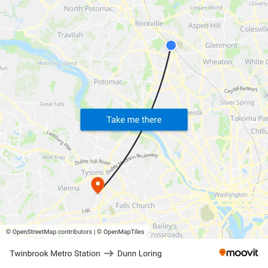 Twinbrook Metro Station to Dunn Loring map