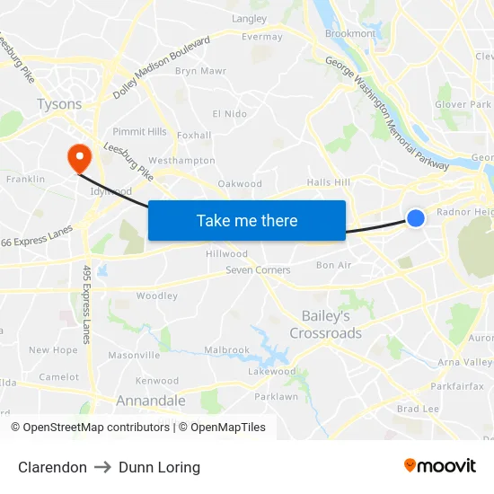 Clarendon to Dunn Loring map