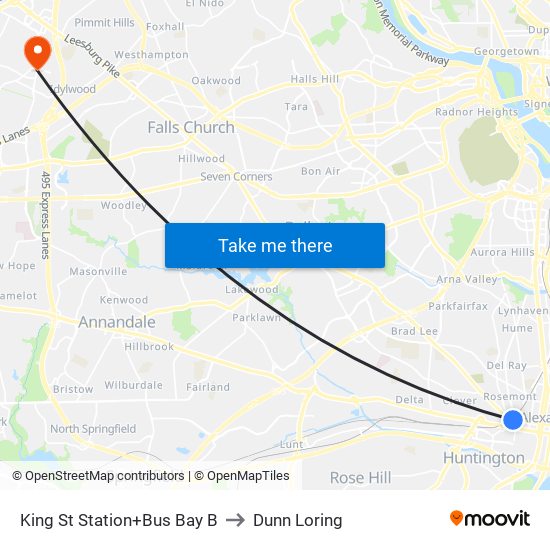 King St Station+Bus Bay B to Dunn Loring map