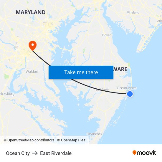 Ocean City to East Riverdale map