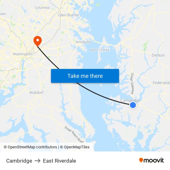 Cambridge to East Riverdale map