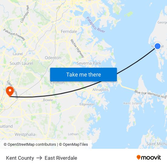 Kent County to East Riverdale map