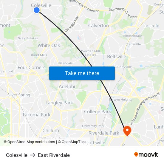 Colesville to East Riverdale map