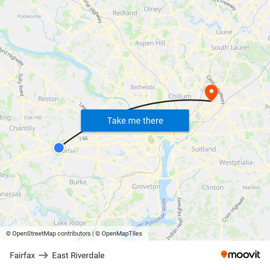 Fairfax to East Riverdale map