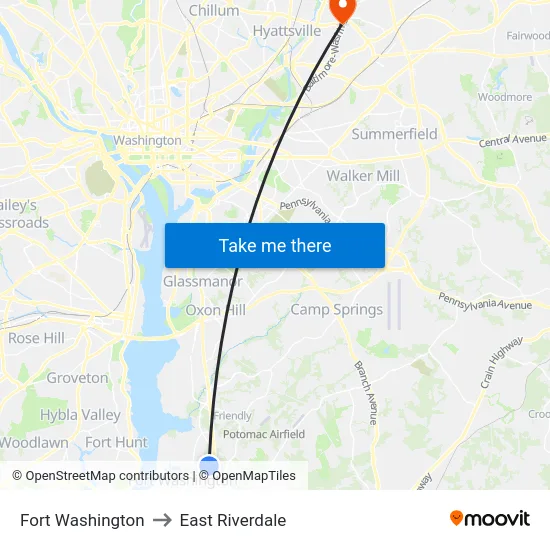 Fort Washington to East Riverdale map