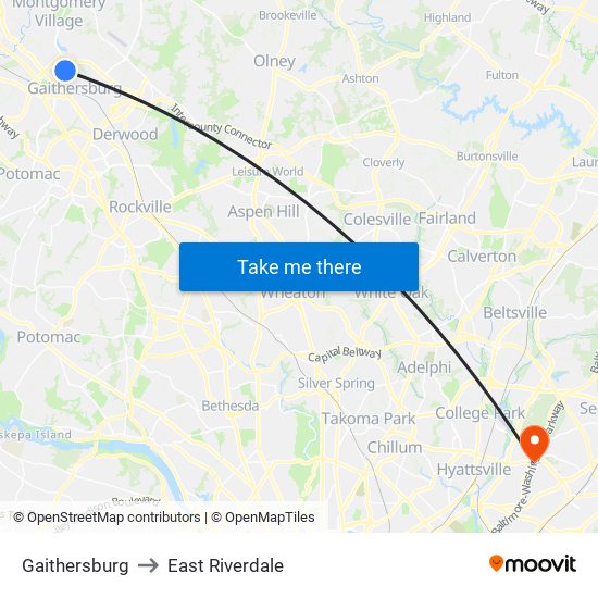 Gaithersburg to East Riverdale map