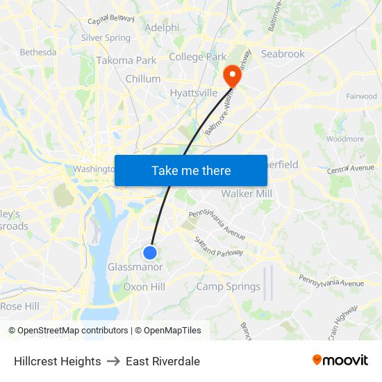 Hillcrest Heights to East Riverdale map