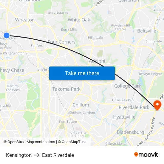 Kensington to East Riverdale map