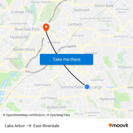 Lake Arbor to East Riverdale map