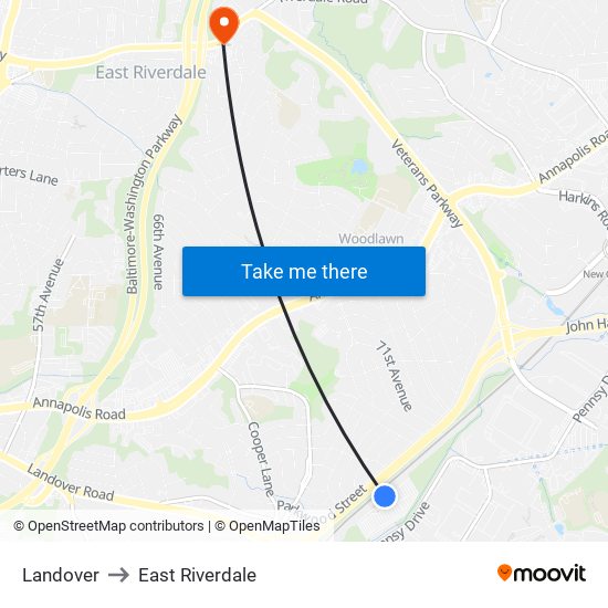 Landover to East Riverdale map