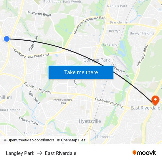 Langley Park to East Riverdale map