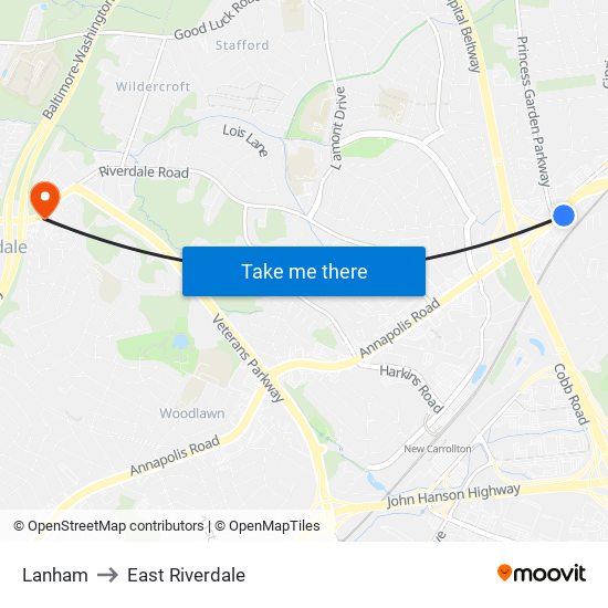 Lanham to East Riverdale map
