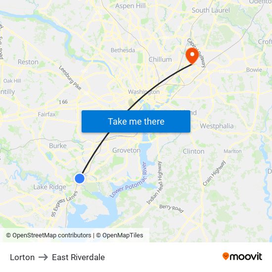 Lorton to East Riverdale map